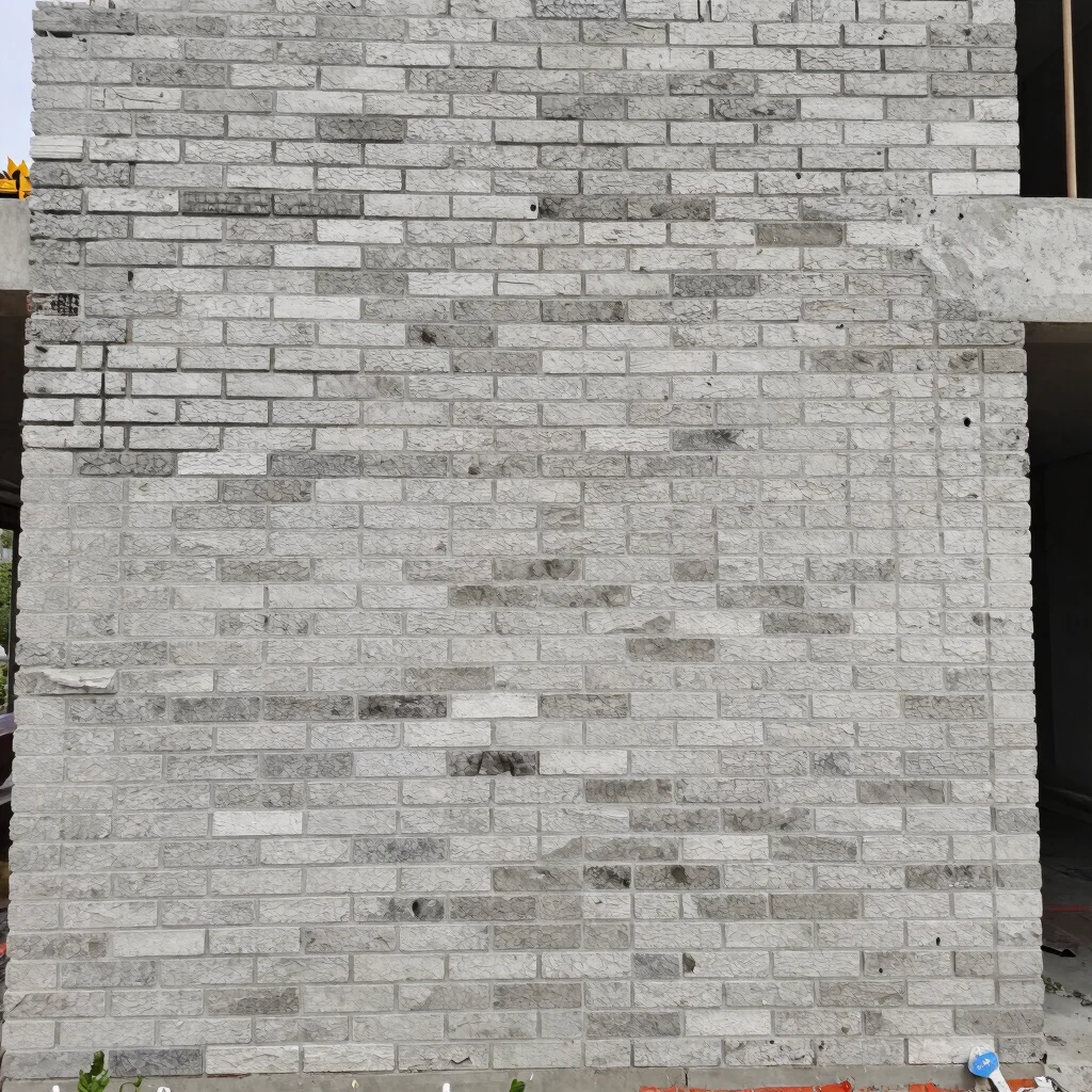 Masonry wall finish on a residential building in progress, close detail of brickwork courses, natural daylight, crisp te